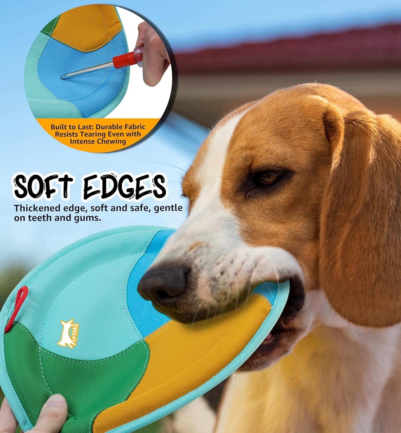 Dog Flying Disc Dog Flyer Toy for Fetch, Durable Nylon 9.5" Diameter with Soft and Thick Edges, Gentle on Teeth & Gums, Lightweight & Water Floating, Outdoor Play for All Breeds (A-Blue/Orange)