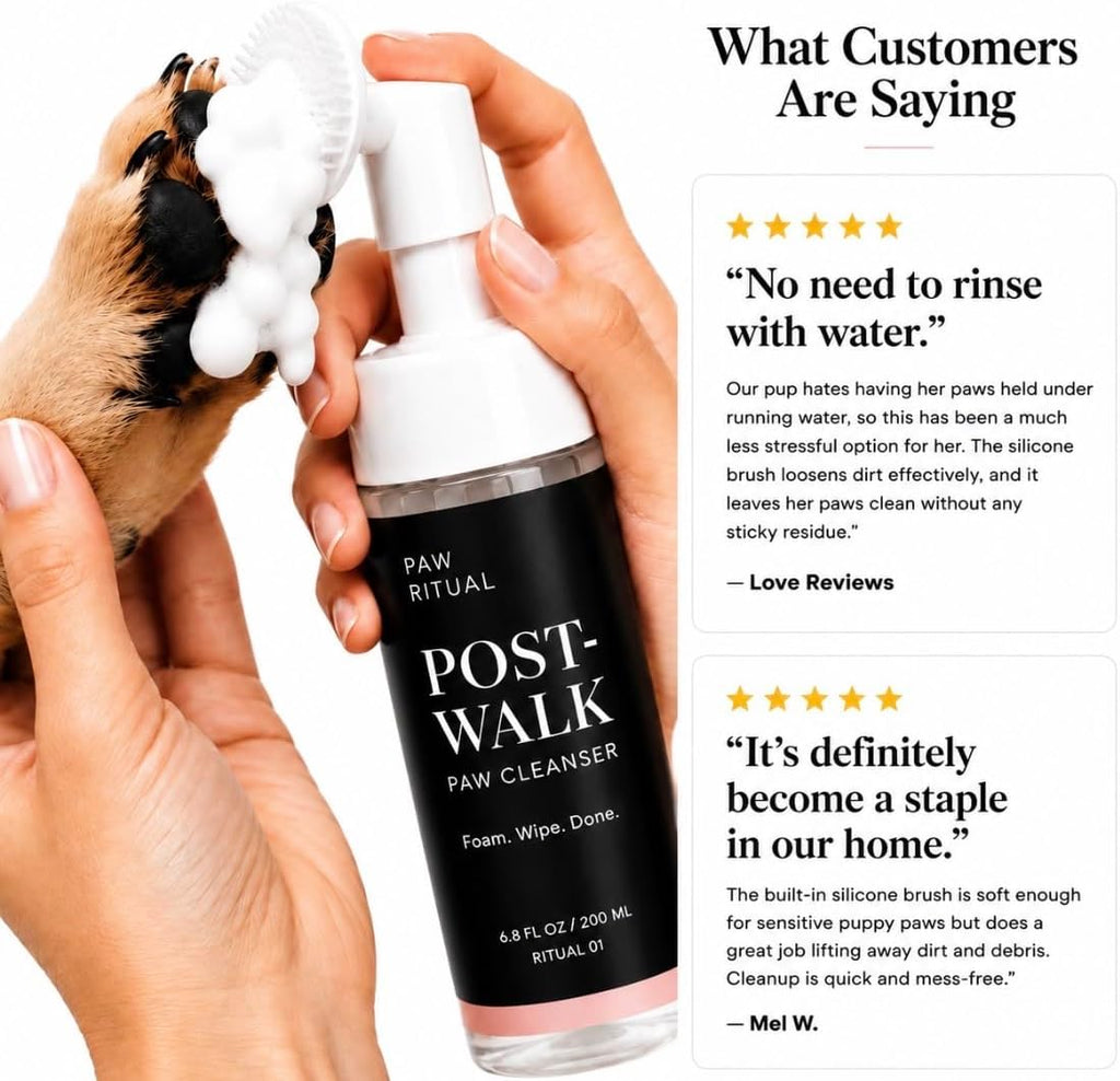 Dog Paw Cleaner, Dog Paw Wash, No-Rinse Foaming Paw Cleanser with Silicone Brush for Dogs & Puppies, Plant-Derived Formula for Sensitive Paws, 6.8 Fl Oz