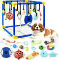 Puppy Play Gym with 16 Toys, Removable Dog Enrichment Playground, Interactive Indoor Training Activity Center for Small Dogs & Puppies, Teething & with Squeaky Toys, 12 Hanging Toys+4 Floor Toys