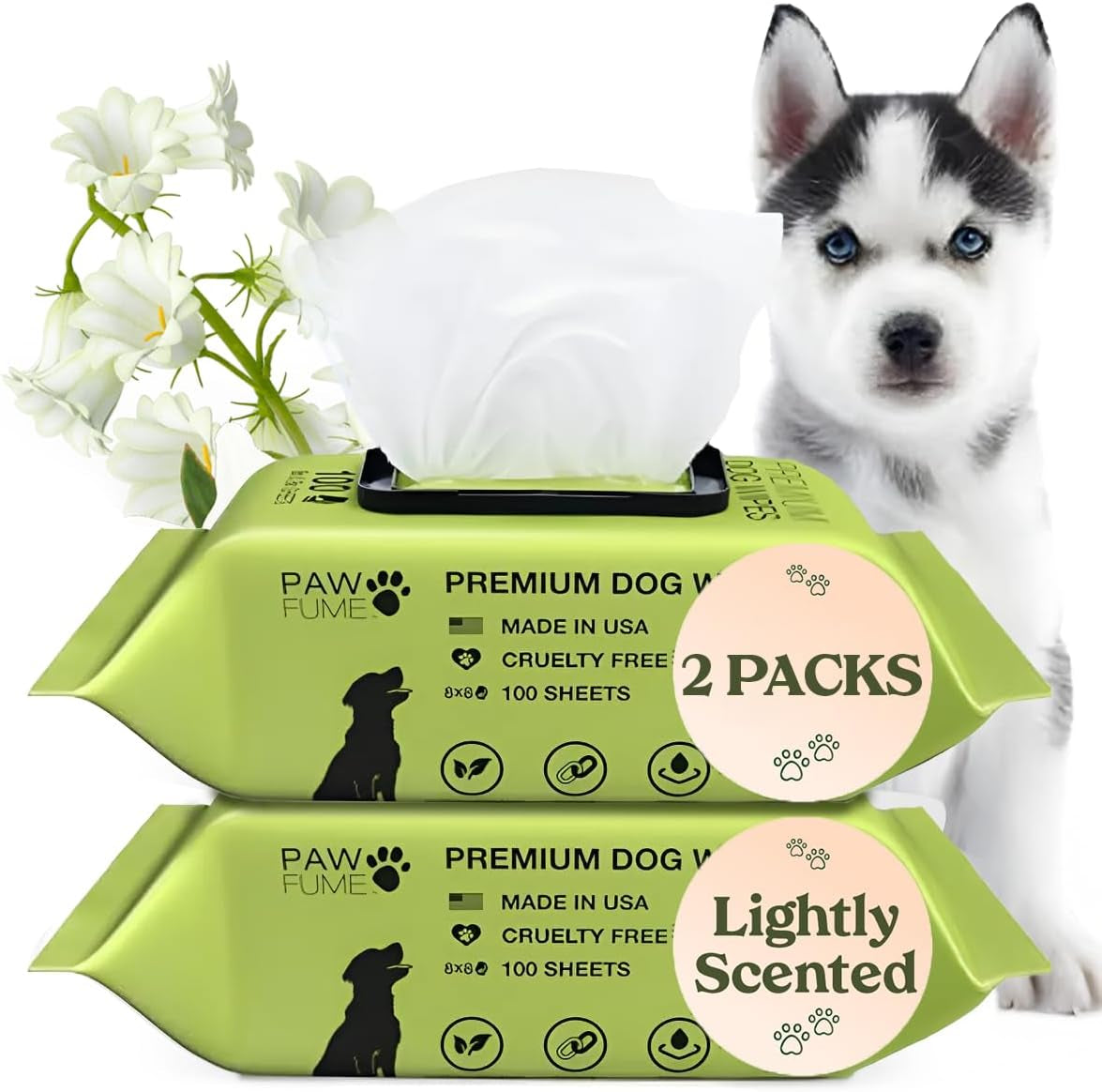 Dog Wipes, Unscented Pet Wipes, 2 Pack | Hypoallergenic Grooming Wipes for Eyes, Face, Butt & Paws; Clean, Deodorize and Tackle Tear Stain Wipes on Puppies
