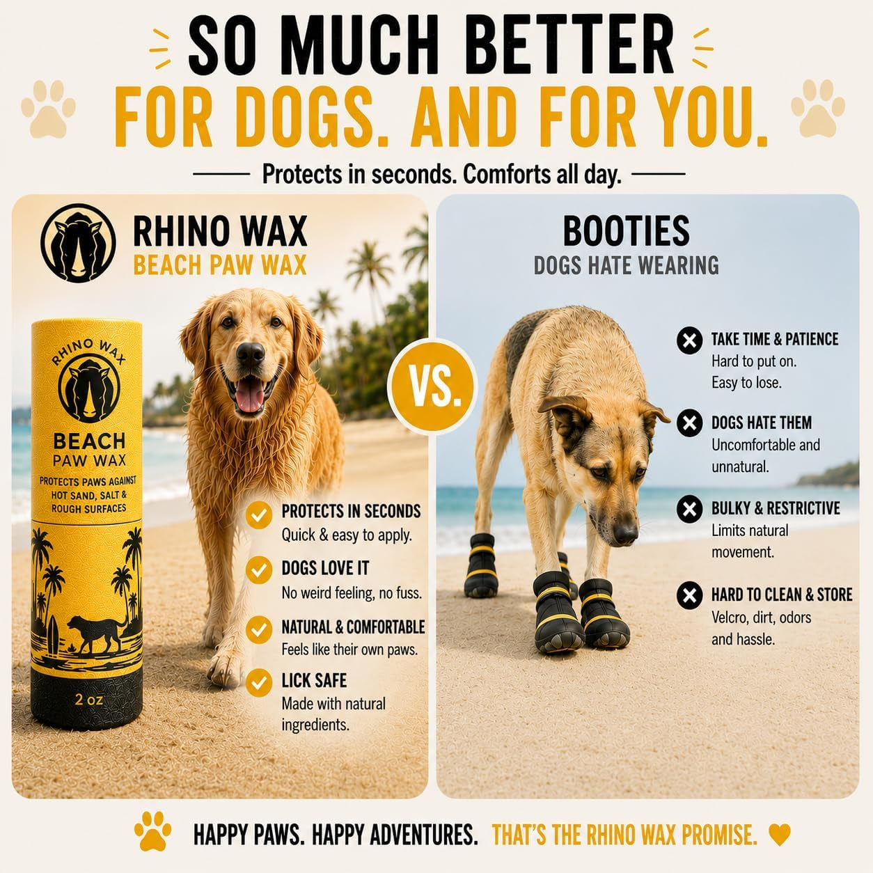 Beach Paw Wax for Dog Beach Essentials, Hot Sand, Rocks & Salt | Protect Dog Paws from Hot Sand, Shells and Beach Terrain with Beach Wax Made for Seaside Adventures and Summer Travel.