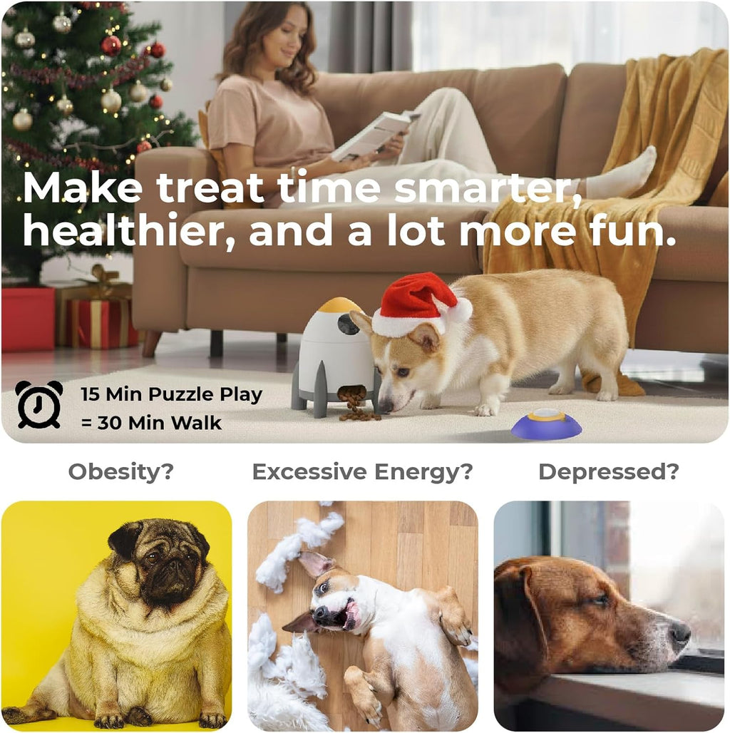 Interactive Dog Puzzle Feeder Toy, Automatic Dogs Treat Dispenser for IQ Training & Slow Feeder, Dog Food Dispenser with Remote Button, Suitable for Indoor or Outdoor Play, All Breeds,