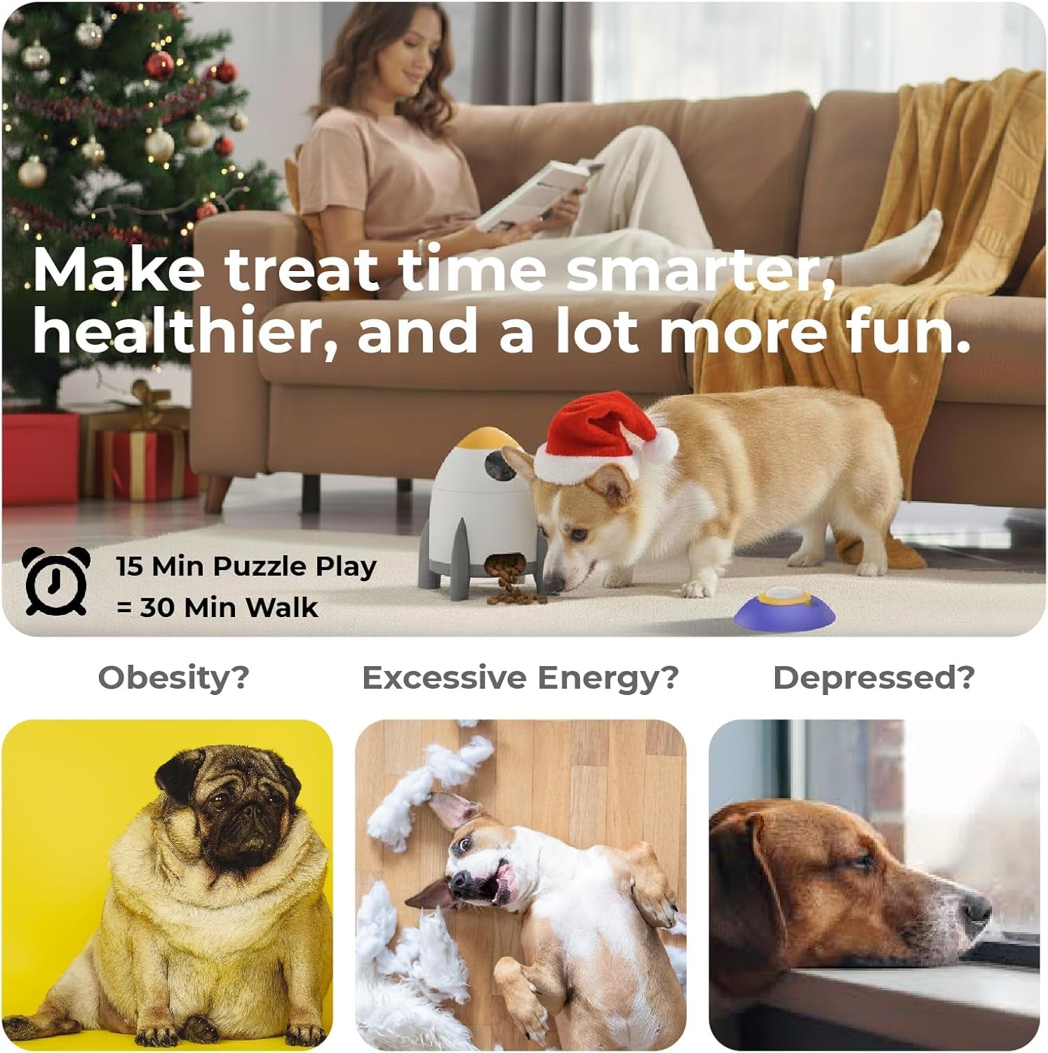 Interactive Dog Puzzle Feeder Toy, Automatic Dogs Treat Dispenser for IQ Training & Slow Feeder, Dog Food Dispenser with Remote Button, Suitable for Indoor or Outdoor Play, All Breeds,