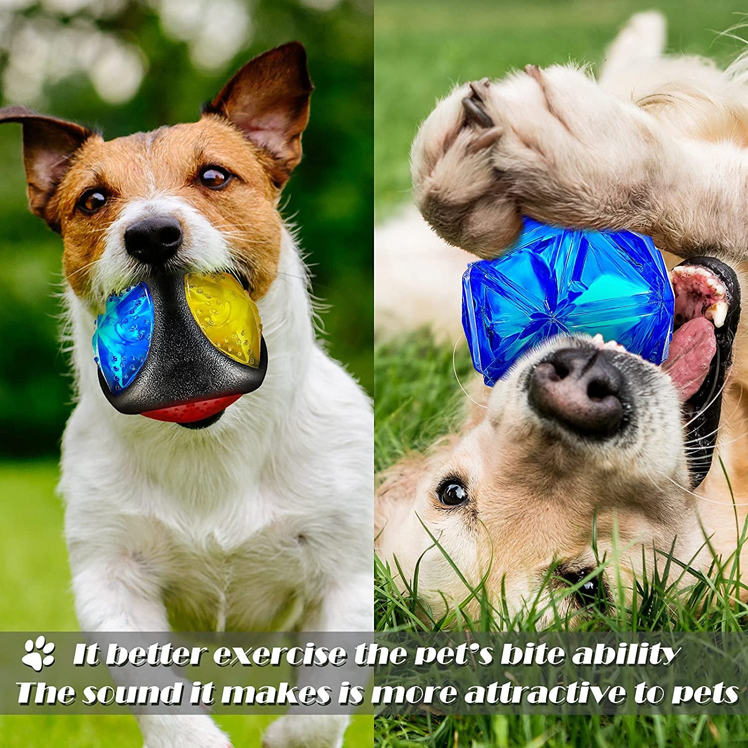 4 Pieces Light up Squeaky Dog Balls LED Flashing Light up Ball for Aggressive Chewers Glow in the Dark Flashing Ball Pet Squeaky Toy Bounce Activated Toy for Medium Small Dogs Gift