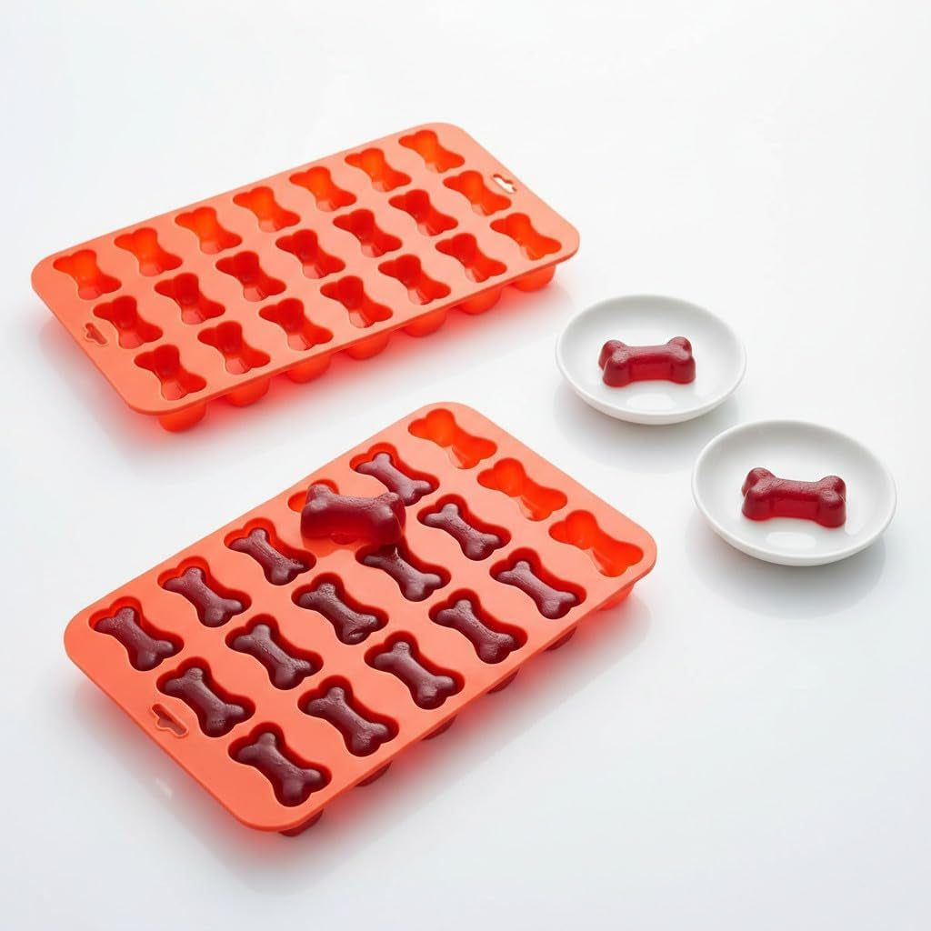 Mini Dog Bone Silicone Mold, 18-Cavity Orange Bone Shaped Mold for Homemade Dog Treats, Chocolate, Candy, Gummies, Fondant, Ice Cubes, Soap, Wax Melts and DIY Crafts