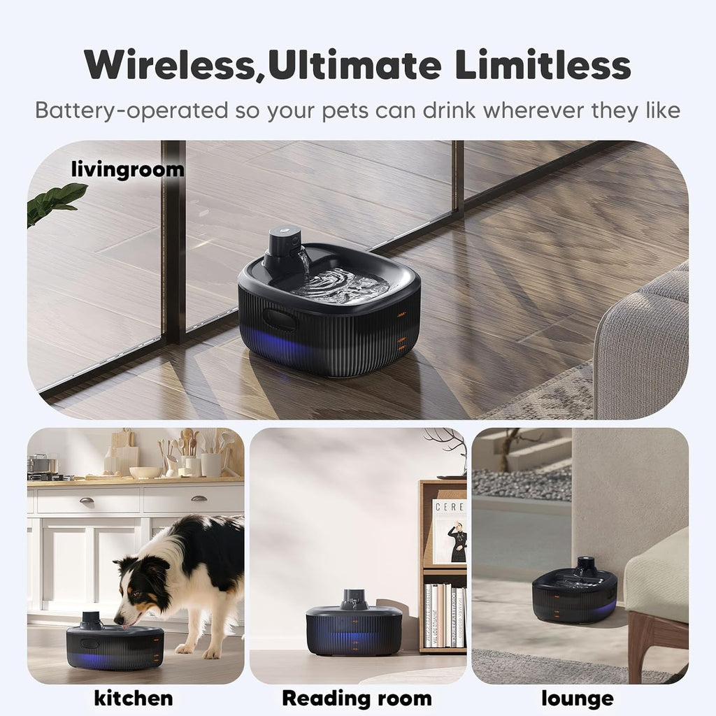Wireless Dog Water Fountain for Large Dogs, 6L/205Oz Dog Water Bowl Dispenser with 5000Mah Battery Operated, W600 Pro Cordless Pet Fountain for Dogs&Cats with Motion Sensor, Ultra Quiet Pump