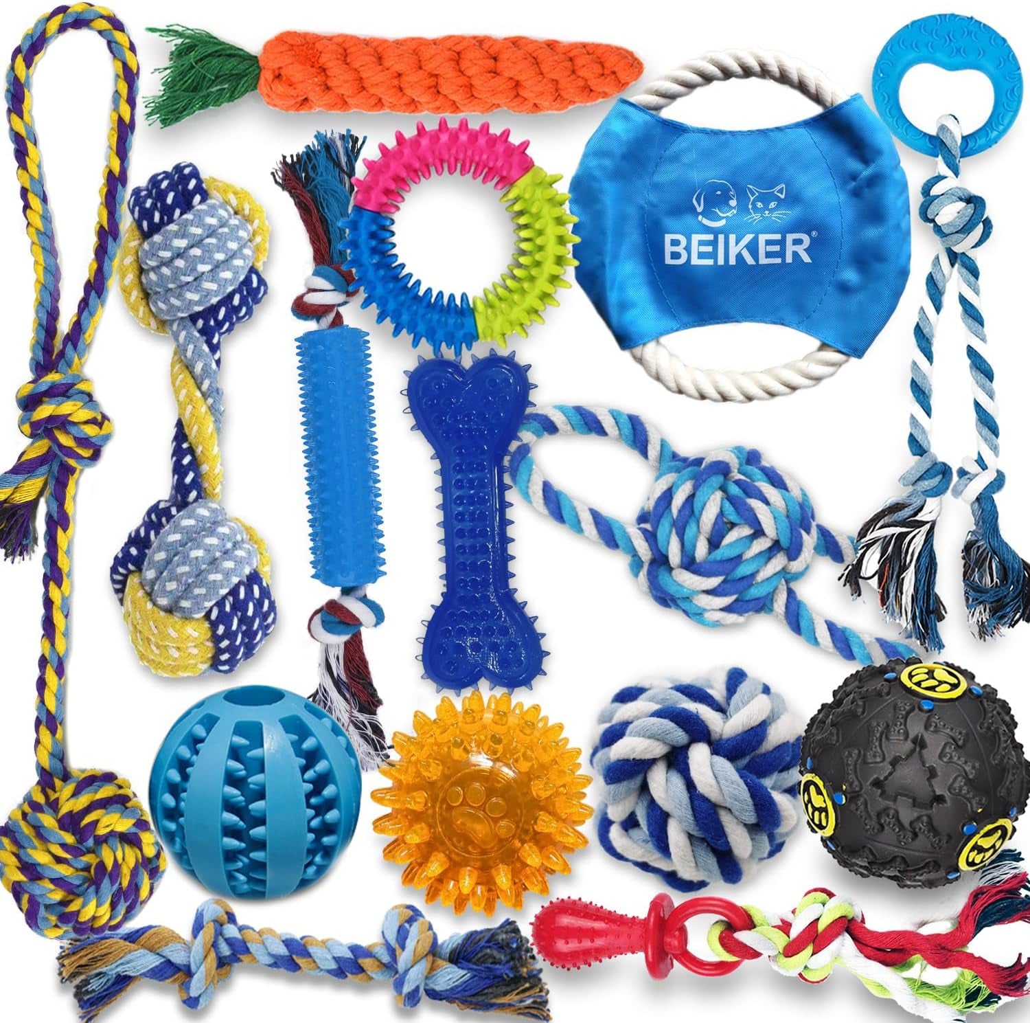 Dog Teething Chew Toys - 15 Pack Small Medium Breed Puppy Toy, Variety Dogs Rope Chew Toys Bundle for Boredom, Pet Interactive Squeaky Treat Dispensing Ball for Puppies