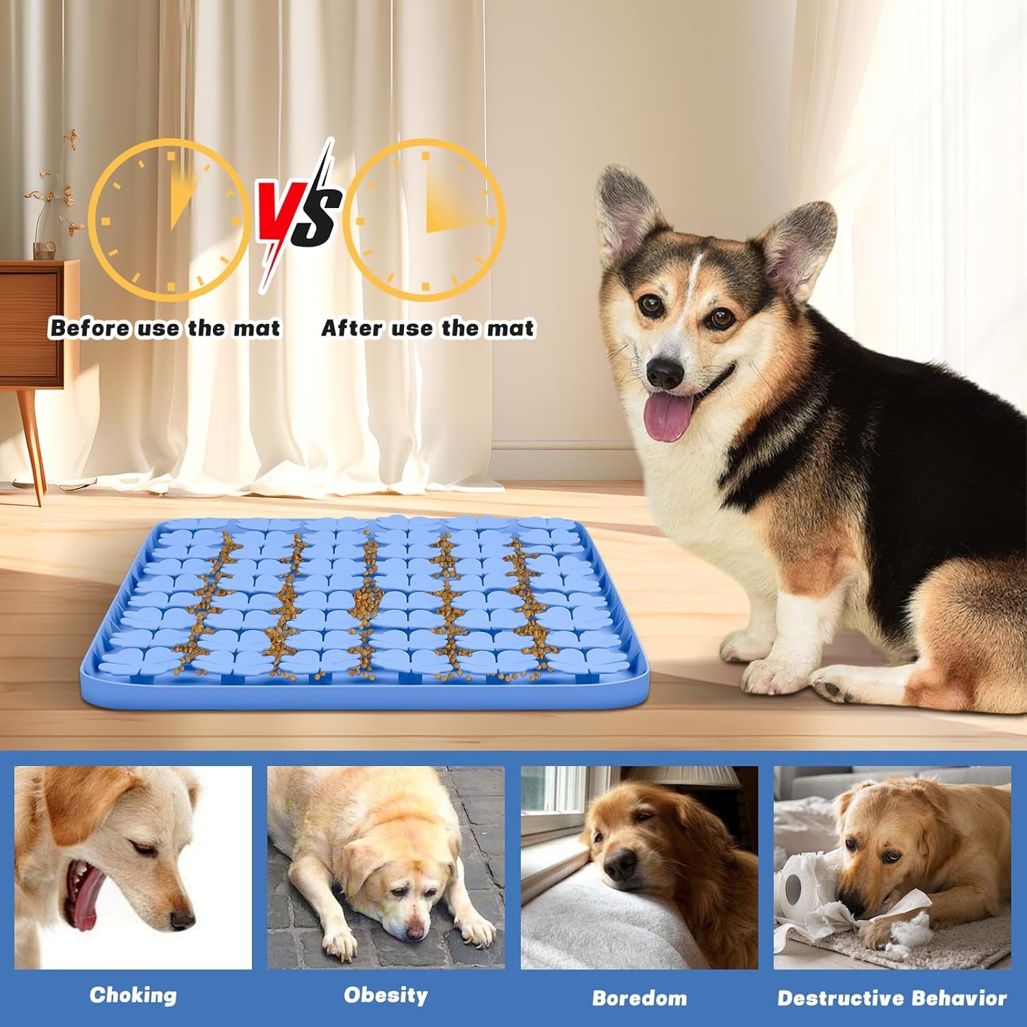 Dog Lick Mat, 23.6"X 15.7" Large Silicone Snuffle Mat with Suction Cups, Slow Feeder for Small Medium Large Dogs Slow Eating, Boredom Reducer (Blue)