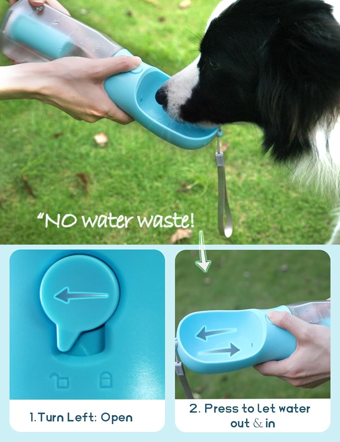 Portable Water Bottle for Dogs, 3 in 1 Pet Travel Bowl Dispenser with Food Treat Container & Poop Bag Holder, Summer Outdoor Walking Hiking Accessories for Dog on the Go - Darkblue, 20Oz
