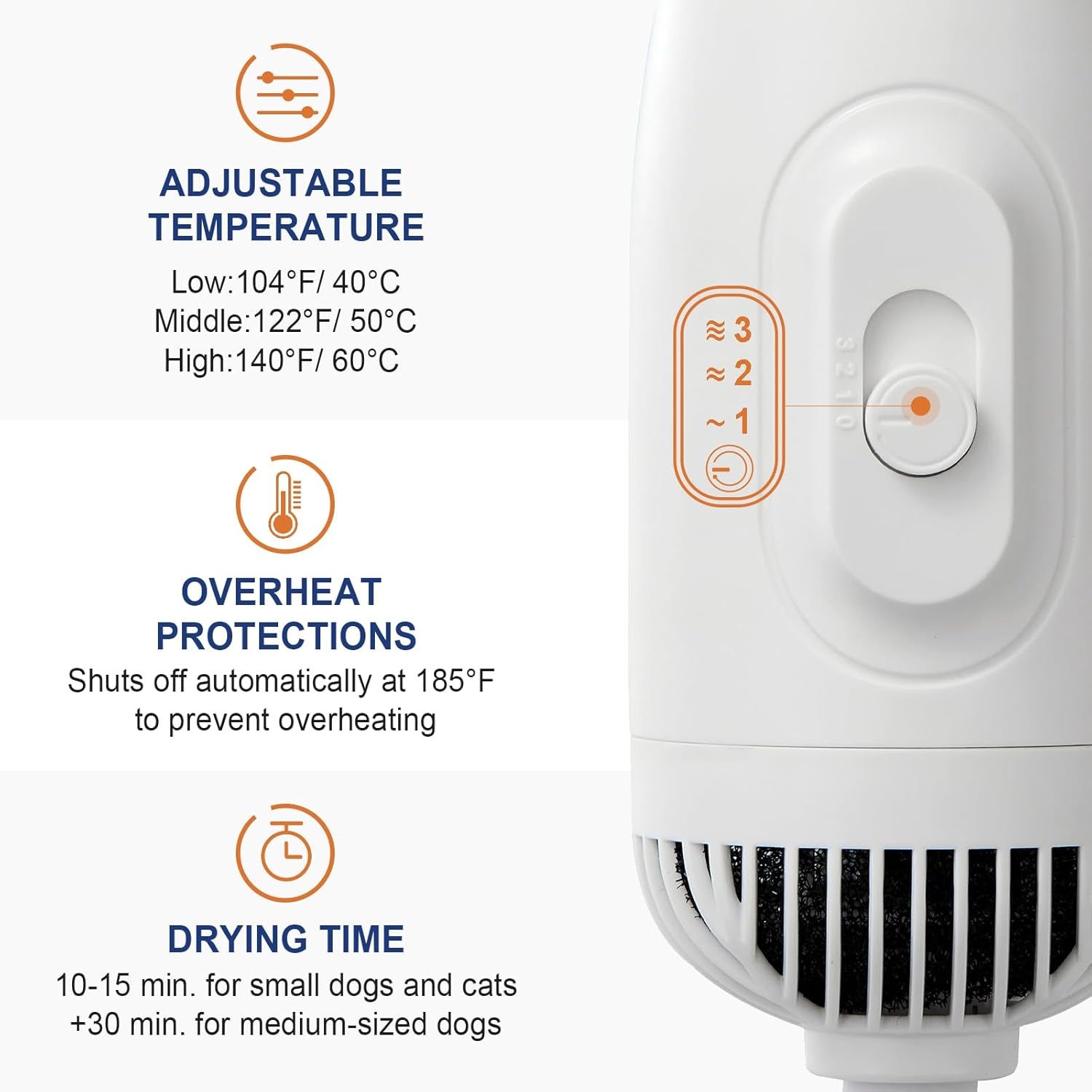 3-In-1 Pet Hair Dryer & Slicker Brush for Dogs & Cats – Portable, Professional, Adjustable Temp, Overheat Protection Dog Hair Dryer (Blue)