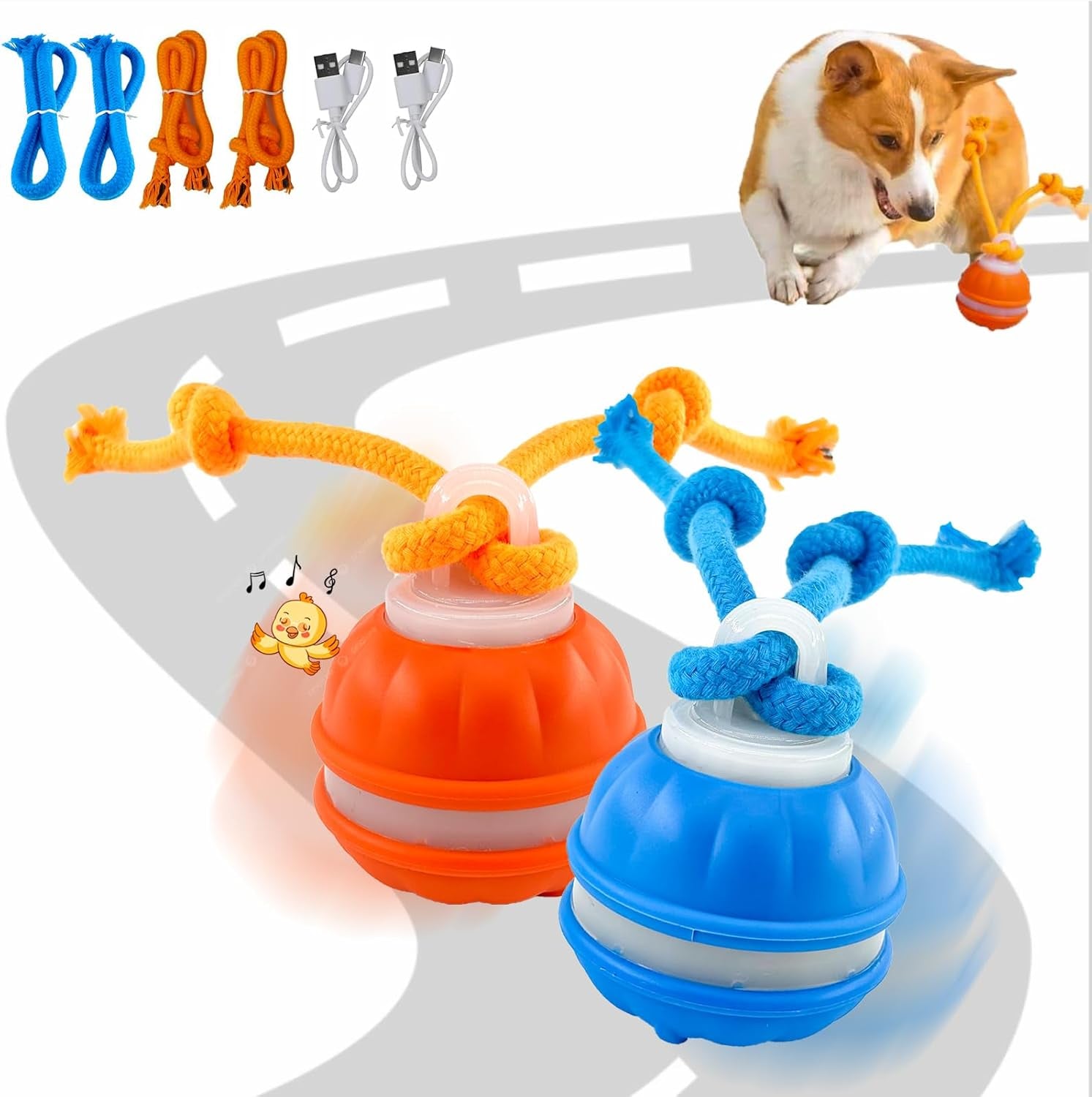 2Paks Interactive Dog Toys，Peppy Pet Ball for Dogs，Motion Activate Rolling Ball for Puppy/Medium Dogs，Active Rolling Dog Bal L Wicked Bal L for Daily Training, Dog Toys to Keep Them Busy(Blue&Orange)