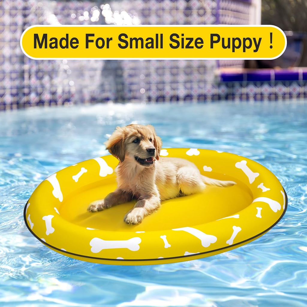 Dog Float Raft - Inflatable Dog Swimming Float for Summer (Small, Yellow Bones)