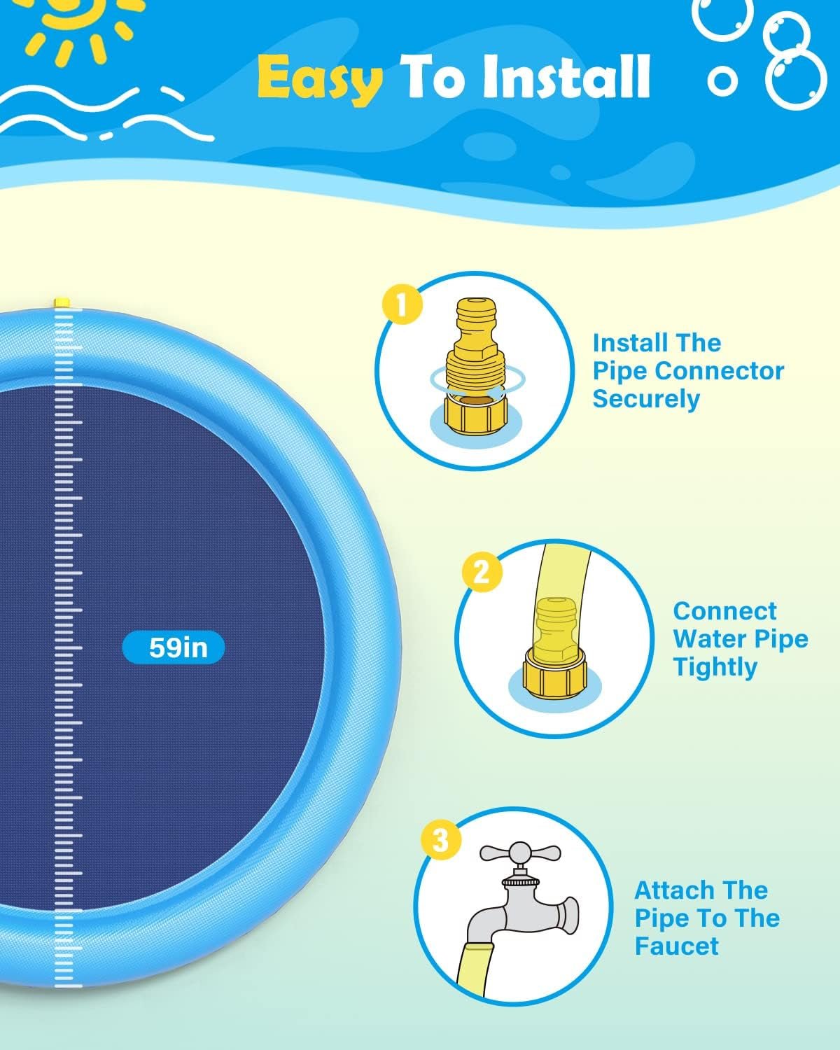 Dog Splash Pad 59" Anti-Slip Dog Pools for Large Dogs 0.58 Mm Thick Dog Sprinkler Water Toy