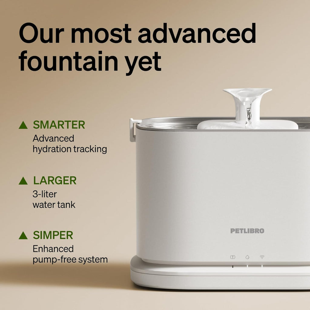 PETLIBRO Quiet Dog Water Fountain Stainless Steel Tray, Smart Pet Water Fountain for Dogs inside with App Monitoring, 3L Dog Fountain Water Bowl, Automatic Water Dispenser for Dogs, Cat Water Fountain