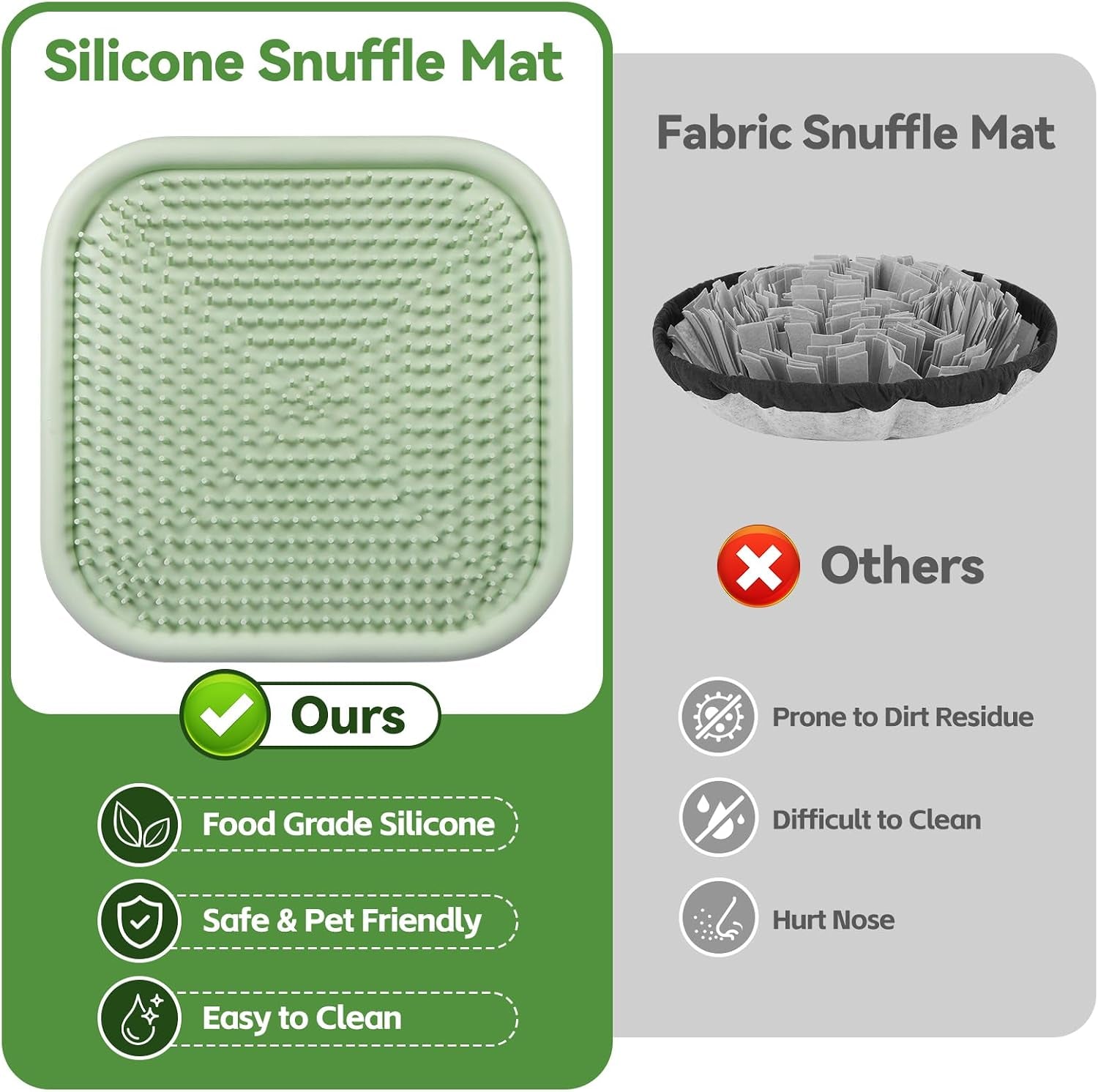 Snuffle Mat for Dogs, 23.6" X 23.6" Silicone Dog Feeding Mat Sniffing Interactive Feeding Game Encourages Natural Foraging Slow Feeder for Small/Medium/Large Dogs, Indoor & Outdoor (Green)