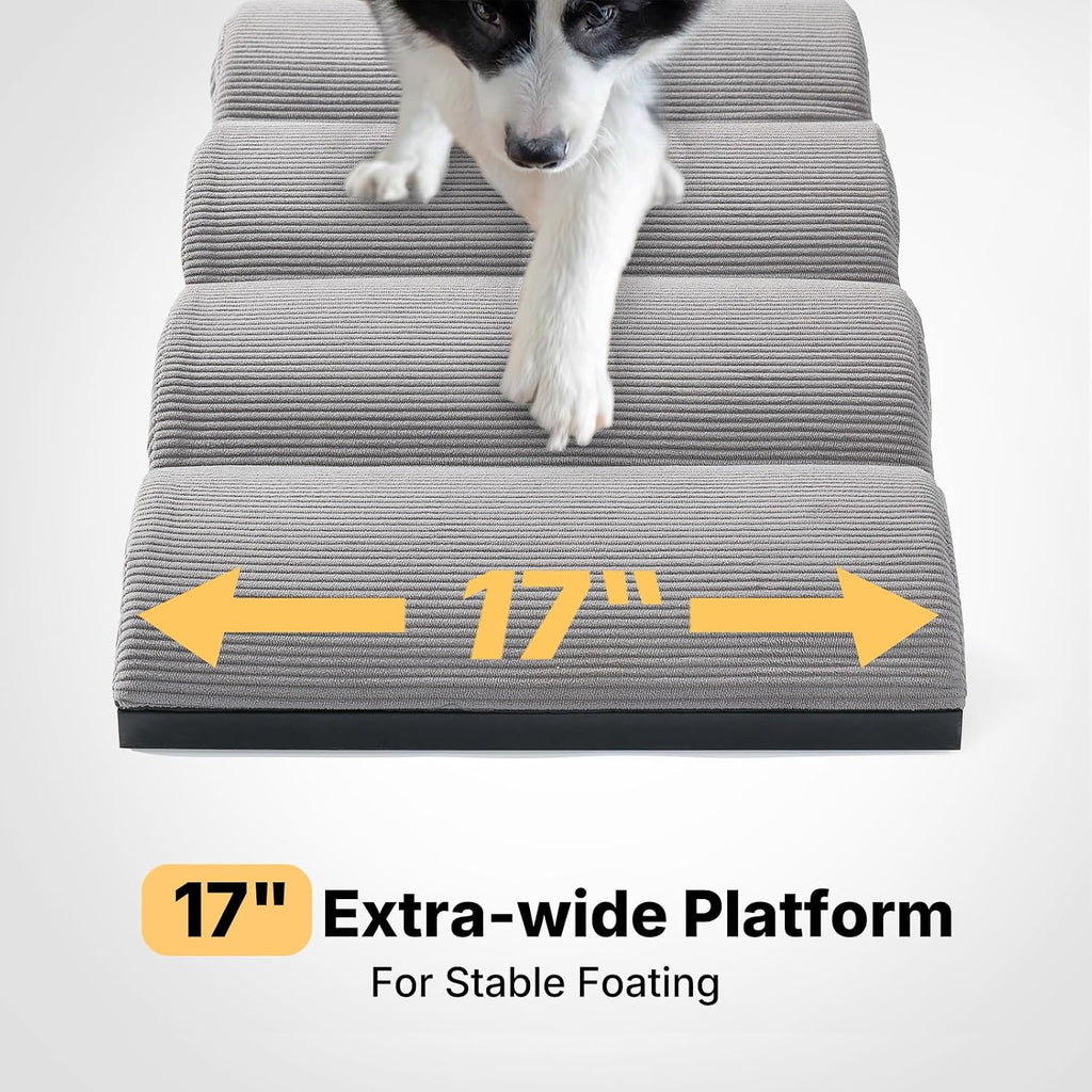 Dog Ramp for Bed Couch Small Large Dogs, Foldable Pet Ramp 12"-20" H | 5 Adjustable Height Portable Dog Ramps for Beds Bedside Folding Doggy Stairs Metal Frame for Senior Dogs, up to 130Lbs