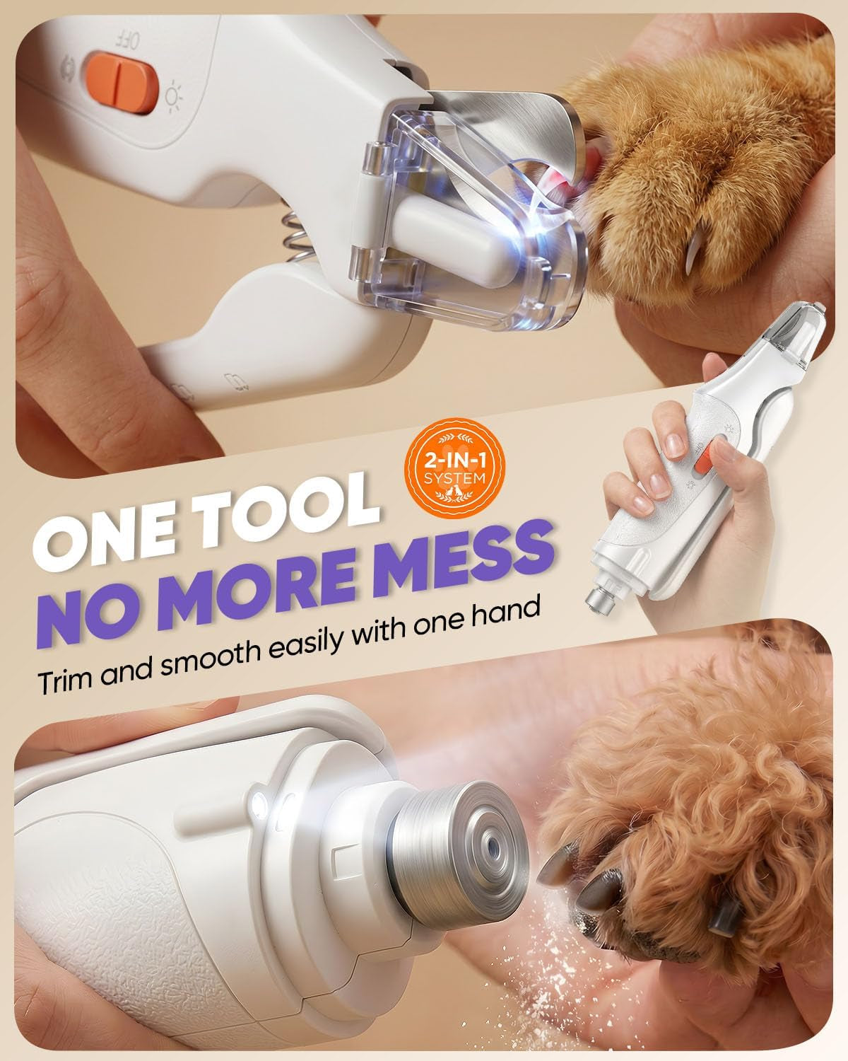 2-In-1 Cat Nail Clippers & Dog Nail Clippers Trimmers for Large Medium Small Dogs Cats Claw Trimmer Quick Sensor and Safety Guard USB Rechargeable with 2 LED Lights Dogs Nail Trimmer