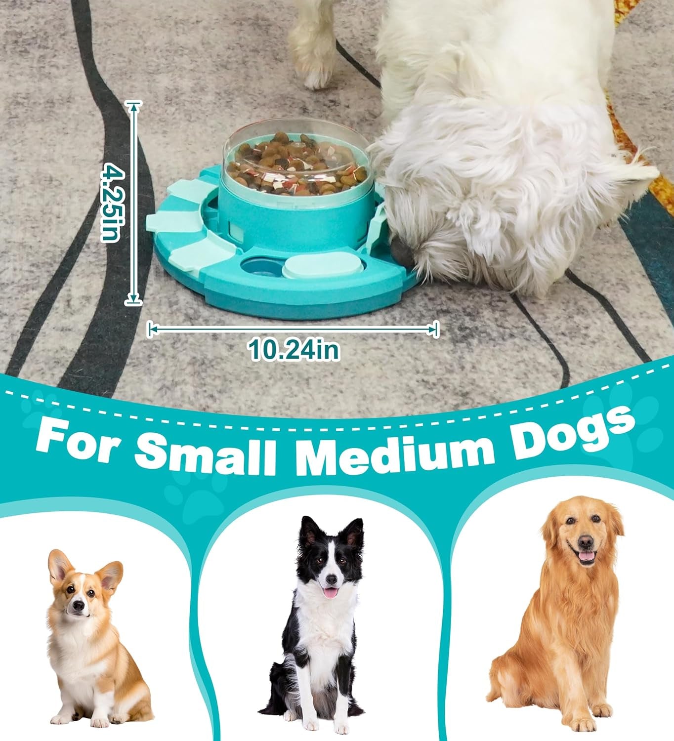 Dog Puzzle Toy Feeder, Press to Dispense Food & Treats | Slows Eating, Brain Stimulation Mental Enrichment, Interactive Treat Dispenser Game