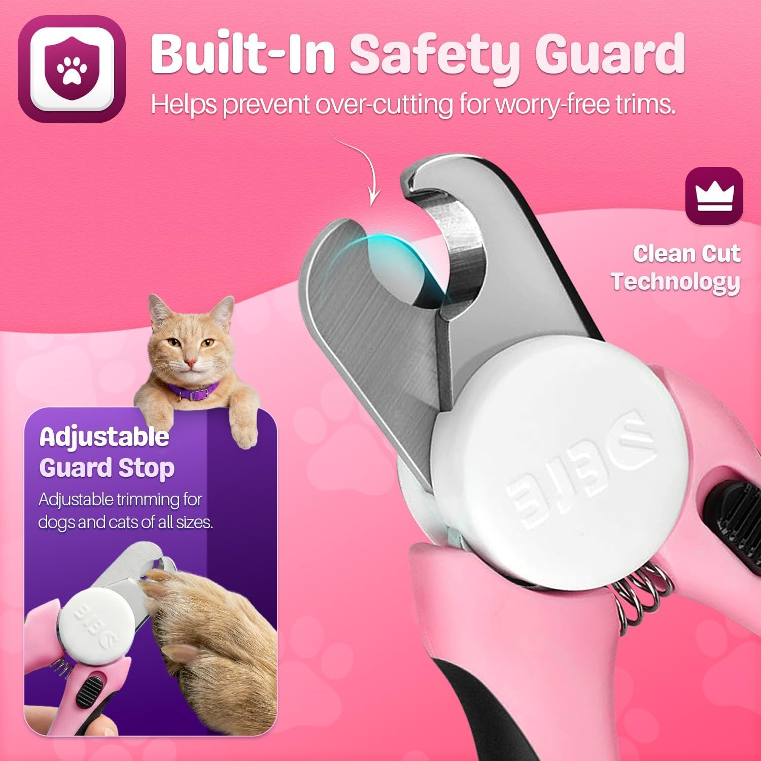 Dog Nail Clippers and Cat Nail Trimmer with Safety Guard, Pink | Pet Nail Clippers with a 3.5 Mm Stainless Steel Blade for Grooming Puppies, Indoor Cats and Small, Medium or Large Dog Breeds