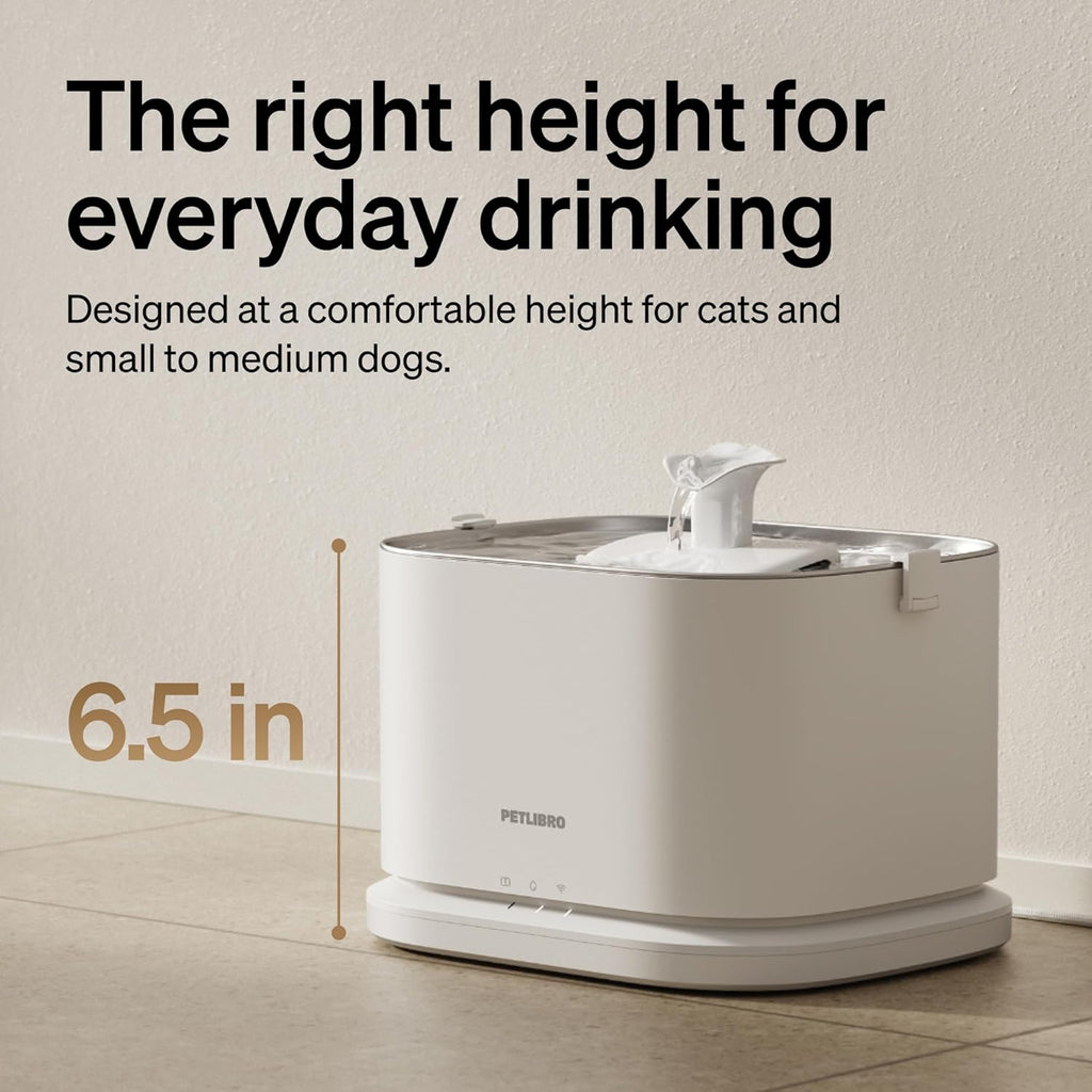 PETLIBRO Quiet Dog Water Fountain Stainless Steel Tray, Smart Pet Water Fountain for Dogs inside with App Monitoring, 3L Dog Fountain Water Bowl, Automatic Water Dispenser for Dogs, Cat Water Fountain