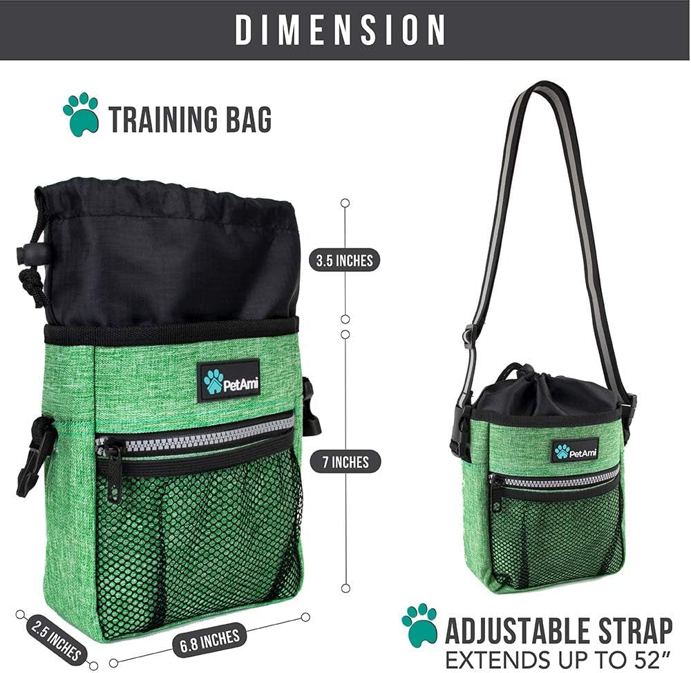 Dog Treat Pouch, Pet Treat Pouch for Training, Dog Walking Bag Holder for Kibbles, Pet Food Toy, Dog Trainer Essentials Supplies, Poop Bag Dispenser, 3 Ways to Wear (Green)