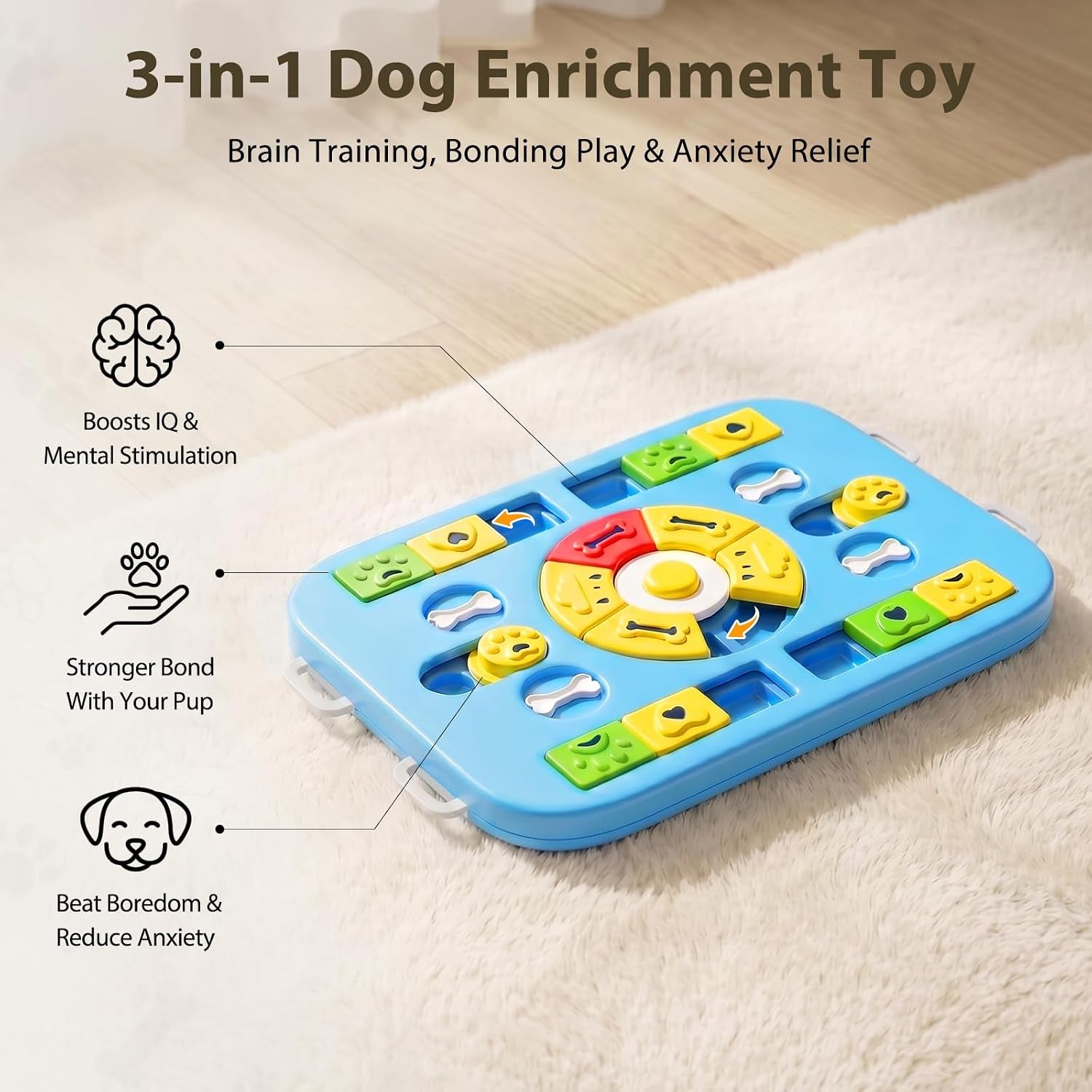 Dog Puzzle Toy, Treat Dispensing Dog Enrichment Toys, Blue | Interactive IQ Brain Stimulation, Slow Feeder Treat Dispenser, Non-Slip Durable, for Small Medium Large Dogs Cats Puppies