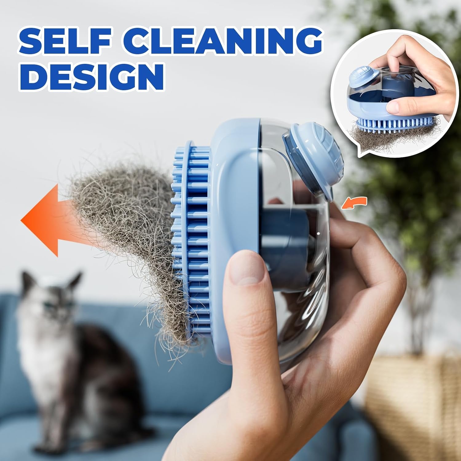 Cat Brush, Dog Bath Brush with Shampoo Dispensing, Blue, 1 Pack | Shedding with Self Cleaning, Grooming Supplies, Shampoo Brush Scrubber