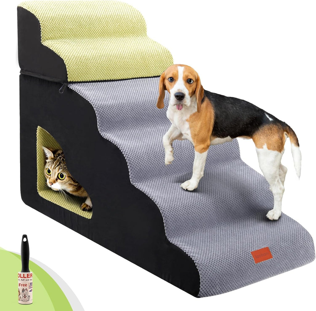 6 Steps 30 Inches Height Dog Stairs for Bed for Small& Older Pets | Soft Foam Protects Joints, Quick-Rebound Foam, Supports Pets up to 50 Lbs, Non-Slip Base, Separable, Removable Washable Cover