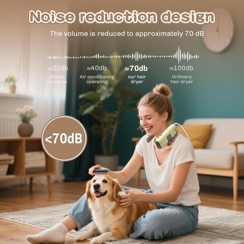 Professional Hands-Free Dog Dryer for Pet Grooming, Adjustable Neck Hanger Pet Hair Dryer for Grooming Salon，Portable Pet Neck Dryer for Small Medium Dogs & Cats, Drying Quickly with Sturdy Bracket.