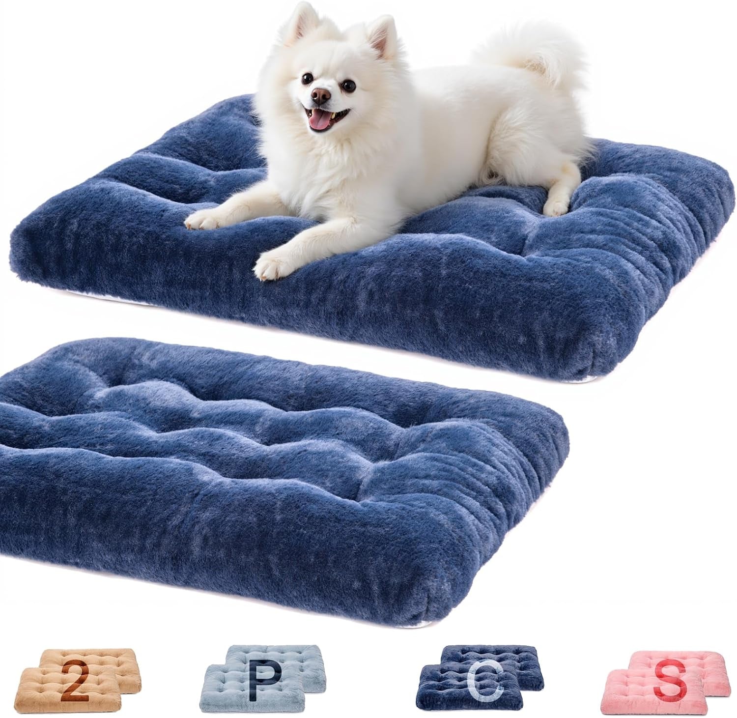 2 Pack Dog Bed, Washable Deluxe Plush Dog Crate Beds with Anti-Slip | Comfy Kennel Pad Pet Sleeping Mat for Large, Medium and Small Dogs