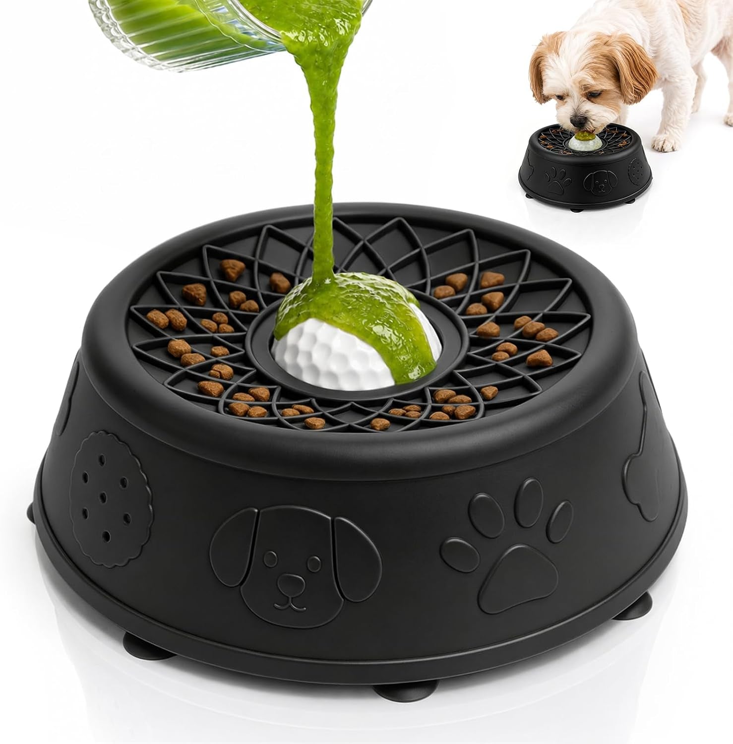 Dog Lick Bowl, Slow Feeder Dog Bowls for Liquid Treats, Food-Grade Silicone Anti-Slip Dog Licking Toy, Bone Broth and Yogurt Puzzle Feeder for Large Medium Puppy Pet & Cats Helps Protect the Stomach