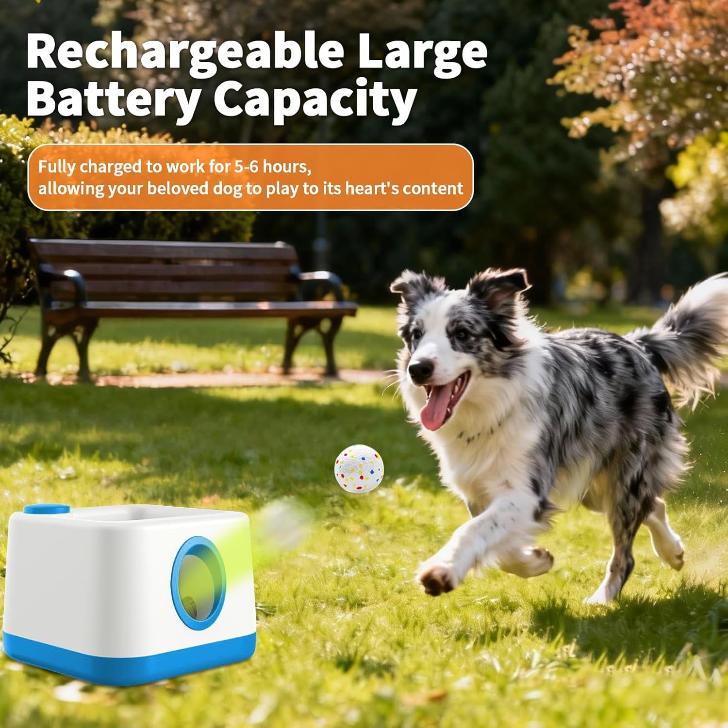 Automatic Dog Ball Launcher, Auto/Manual Paw-Activated Dog Ball Thrower, 3 Adjustable Distances Rechargeable Interactive Dog Toy, Indoor Outdoor Self Play Pet Toy with 4 Chew-Resistant Balls