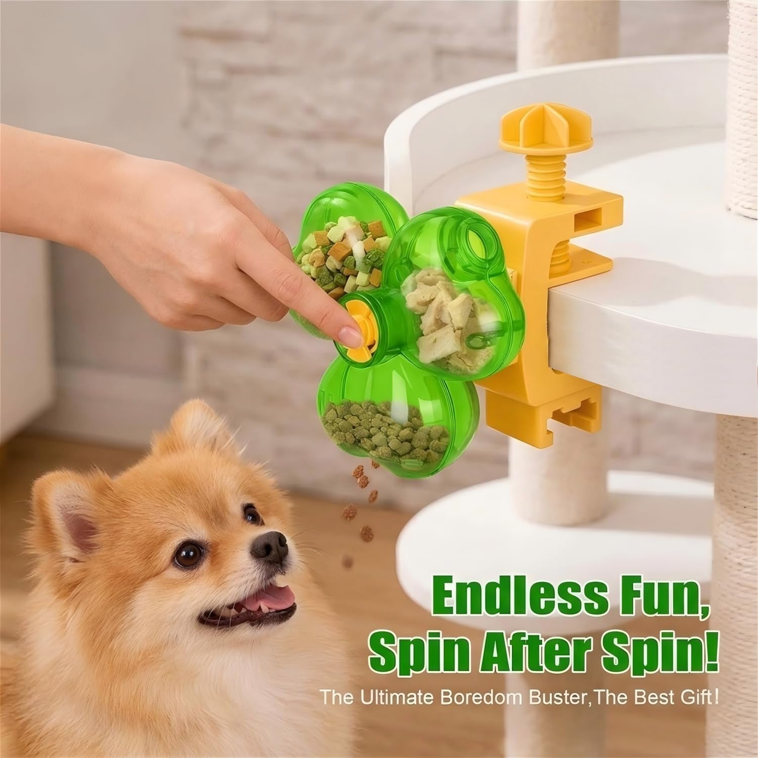 Interactive Dog Puzzle Toy, Treat Dispensing Dog Toy with 3-Chamber Design for Dogs & Cats, Space-Saving Clamp-On Food Dispenser for IQ Training & Enrichment, Ideal for Table, Door & Desk
