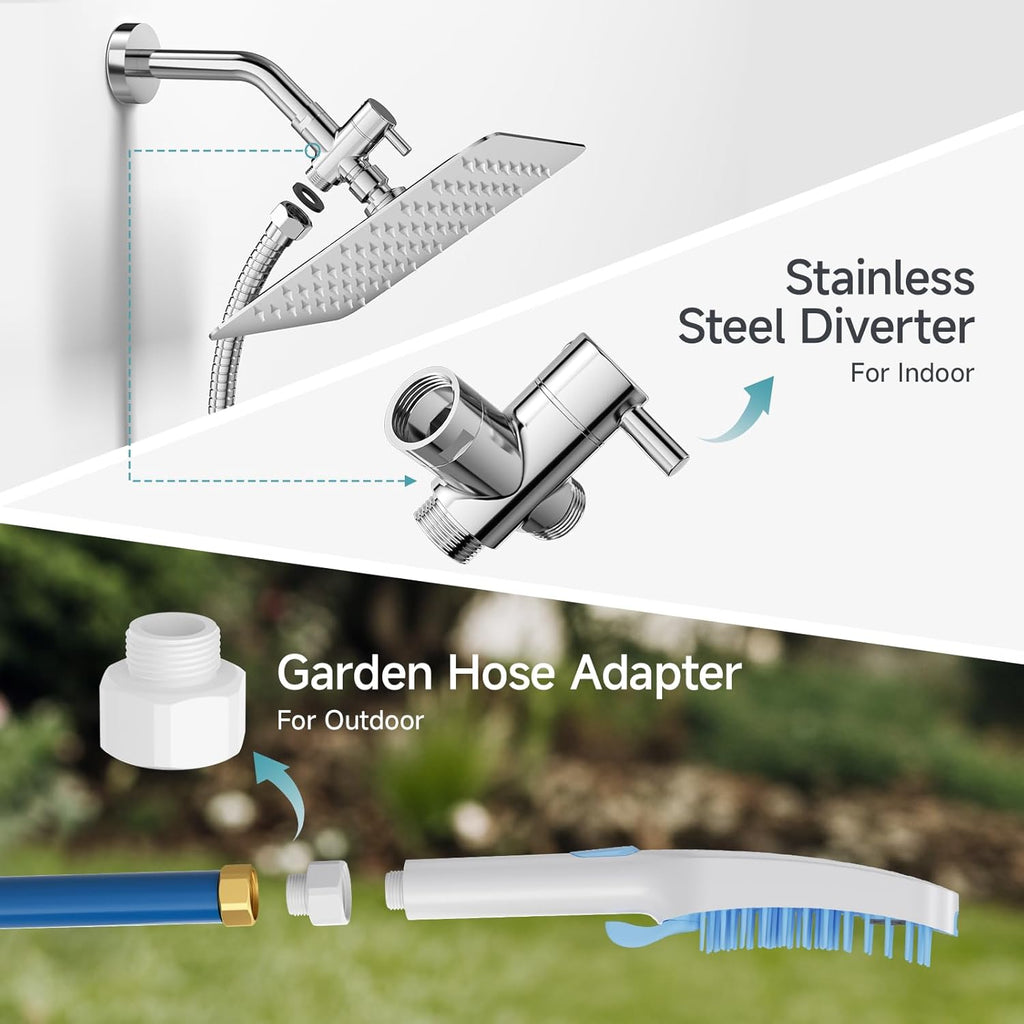 Dog Shower Attachment with 4 Adjustable Settings, Indoor and Outdoor Use | Easy-To-Install Dog Shower Brush for Bathing and Grooming, Blue/White