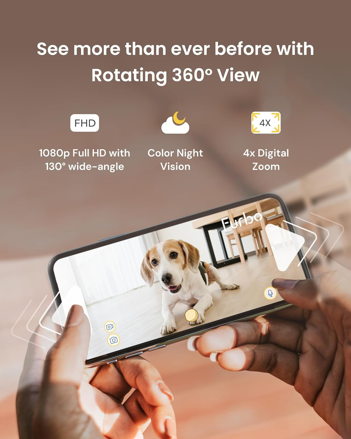 360° Dog Camera: Basic See, Talk & Toss Features, No AI Alerts, No Subscription Required, Pet Security Cam W/Barking Alerts, Rotating View, Treat Toss, 2-Way Audio, Smart Home Puppy Monitoring