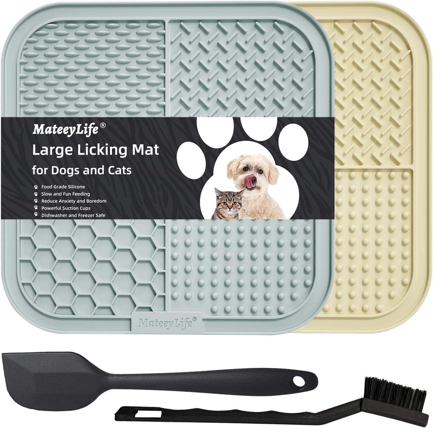 2PCS Small Lick Mat for Dogs and Cats, Licking Mats for Dog Anxiety Relief, Cat Peanut Butter Lick Pad for Boredom Reducer, Dog Treat Mat Perfect for Bathing Grooming Gray&Beige