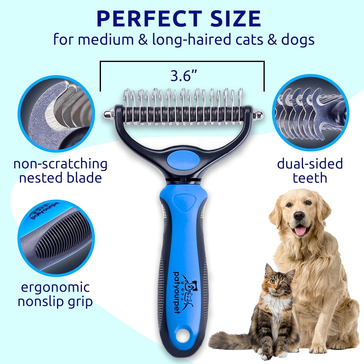 Deshedding Dog Brush for Shedding – Cat Brushes for Indoor Cats, Double-Sided Cat Brush Deshedding & Grooming Tool for Long Haired and Short Haired Dogs, Skin-Friendly