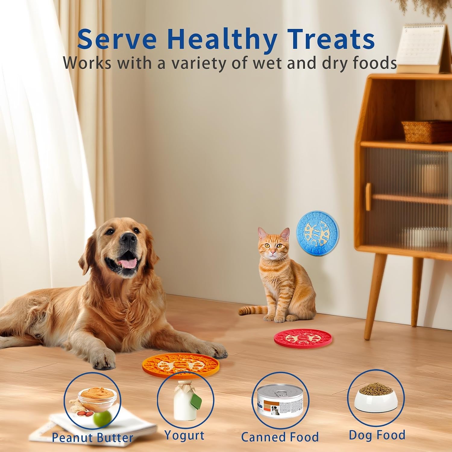 Lick Mat for Dogs & Cats 3 Pack - Silicone Dog Lick Mat with Suction Cups - Anxiety Relief/Promotes Healthy Eating/Frozen & Dishwasher Safe - Pet Peanut Butter Lick Pad  (Blue Orange Red)