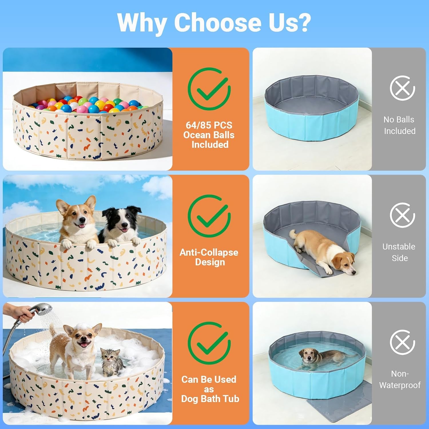 Foldable Dog Ball Pit with 64 Balls Included & Dog Pool, Portable Multifunctional Ball Pit for Dogs & Cats, Anti-Collapse Non-Slip Pet Play Pool (Beige S+64 Balls)