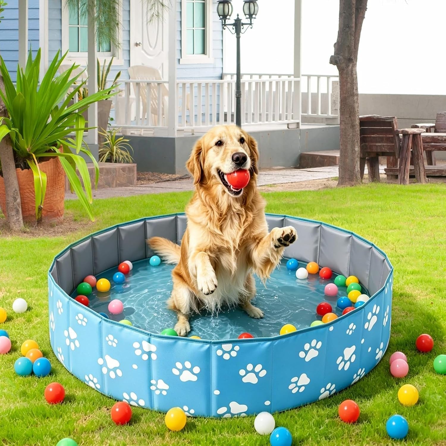 40-Inch Large Dog Ball Pit, Foldable Playpen for Dogs Cats Indoor Outdoor | Ball Pit for All Types of Dog Cat Breeds, Party Toys Gifts. Indoor Outdoor Pet Playpen(No Ball Included) (Blue)