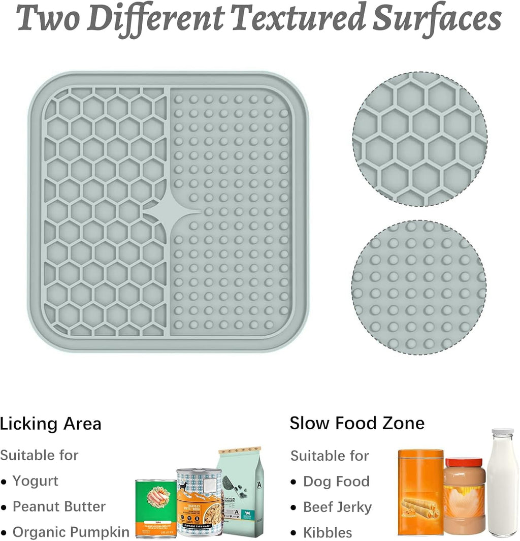2PCS Small Lick Mat for Dogs and Cats, Licking Mats for Dog Anxiety Relief, Cat Peanut Butter Lick Pad for Boredom Reducer, Dog Treat Mat Perfect for Bathing Grooming Gray&Beige