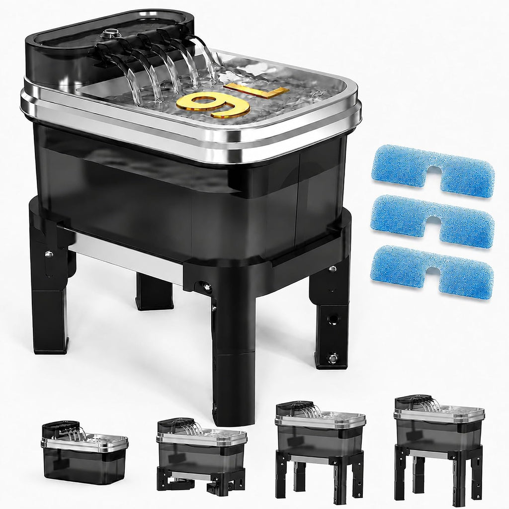 9L Elevated Stainless Steel Dog Water Fountain with Filter | 4-Level Adjustable Indoor Pet Water Fountain with Quiet Pump and No-Spill Design for Small, Medium, and Large Dogs