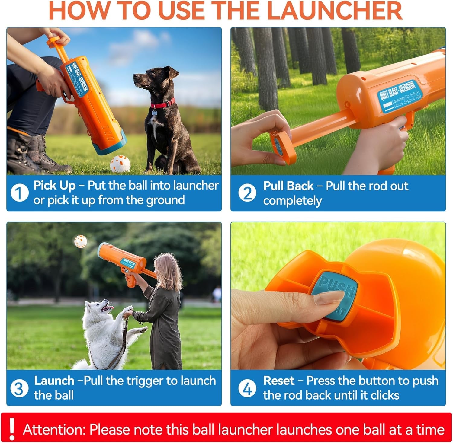 Dog Ball Launcher, Dog Ball Blaster with 3 ETPU Balls, Interactive Thrower for Medium to Large Dogs, Play Fetch Toy for Dogs for Outdoor Exercise