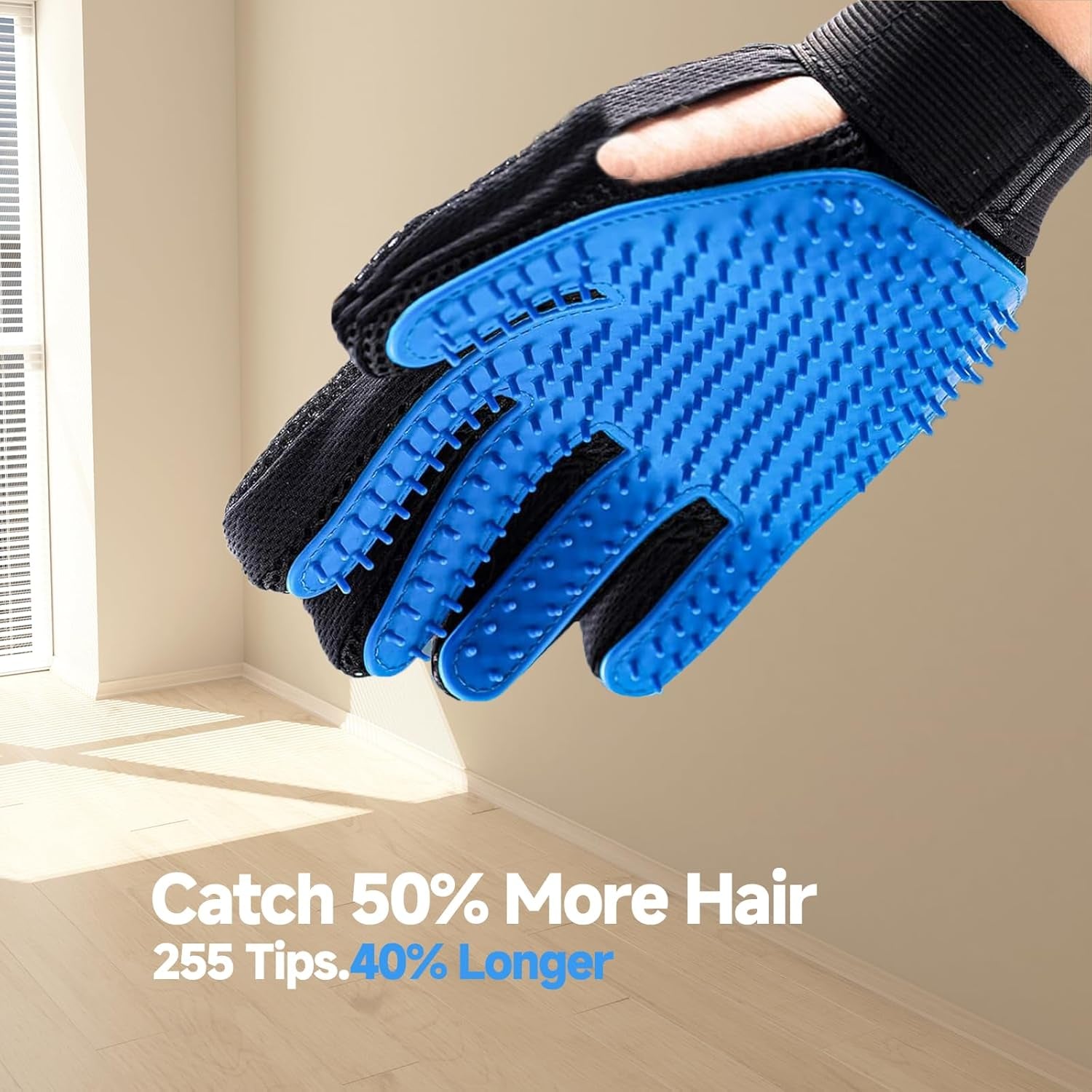 Pet Hair Removal Glove for Dogs & Cats, 2-Pack Blue | 2-In-1 Deshedding Brush and Massage Mitt for Shedding Control, Bathing and Washing, Safe for Short or Long Hair Pets