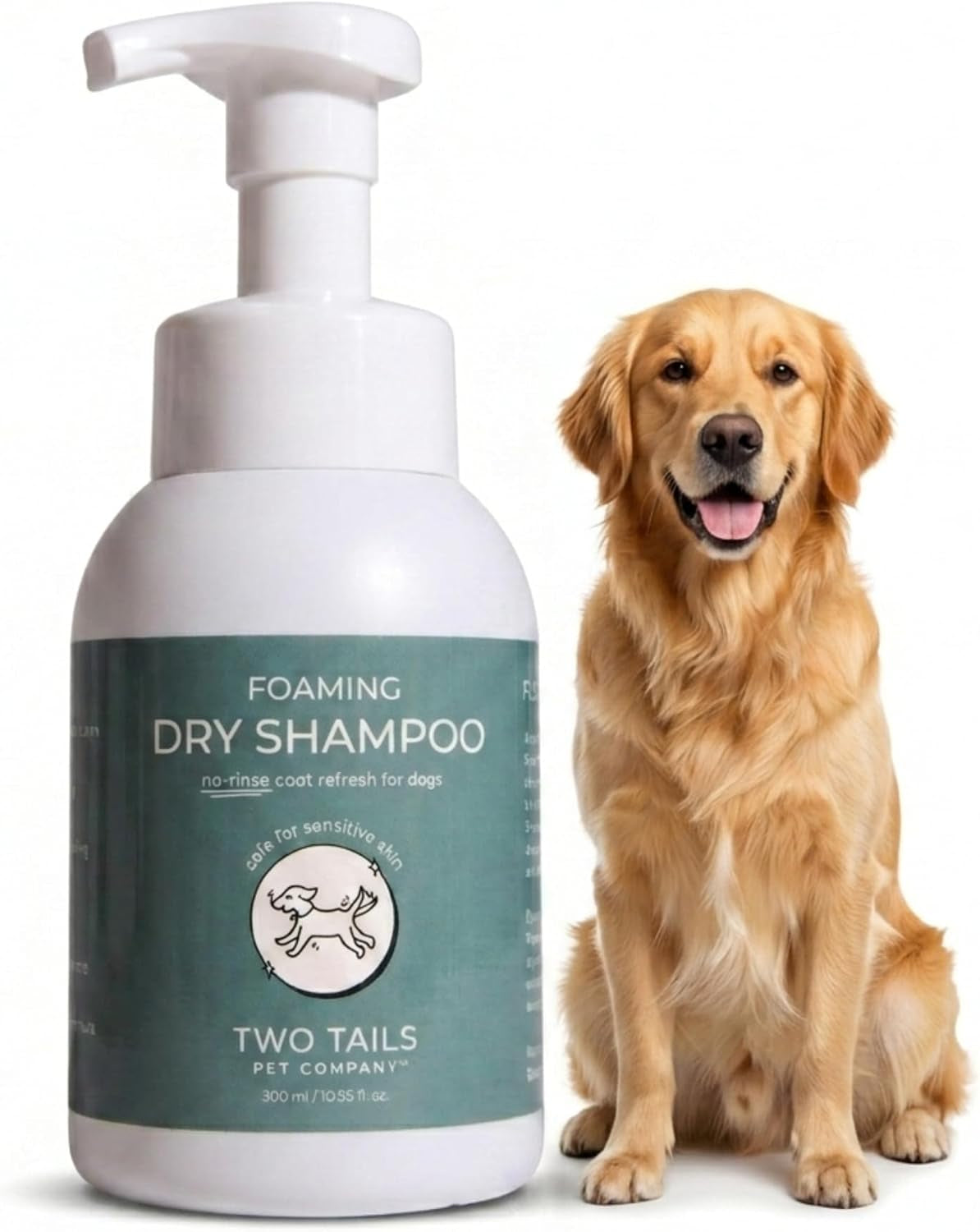 Two Tails Foaming Dry Dog Shampoo, Waterless No-Rinse, 10.55 FL OZ | Coat Refresher & Deodorizing Foam; Gentle for Sensitive Skin; No-Rinse Waterless Formula.