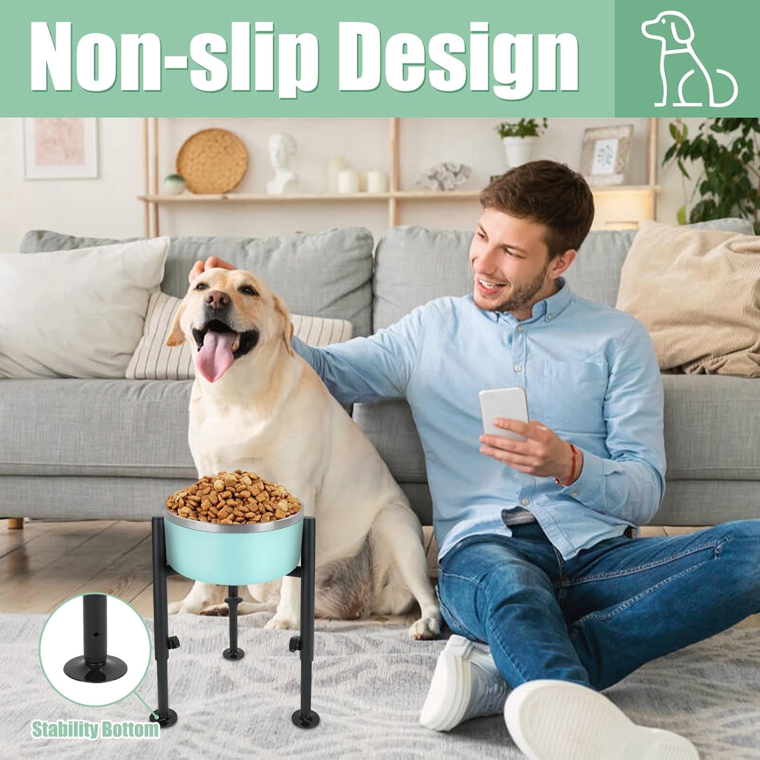 Elevated Dog Bowl Stand, Fits 6-10In Bowls Raised Dog Bowls Holder, 4 Height Adjustable Dog Food Water Feeder Pet Feeding Stand for Large Medium Small Breeds, Black