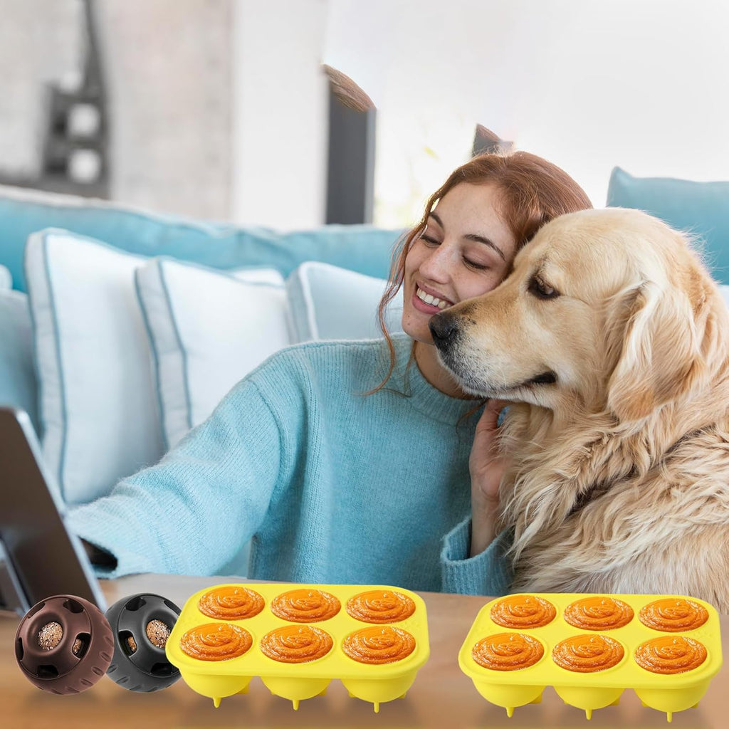 2 Pcs 6 Cavities Large Silicone Molds for Dog Treats with Lids Compatible with Woof Pupsicle Large Refill and Power Chewer Pupsicle, Frozen Dog Treat Holder Woof Dogs Popsicle Toy Treat Maker