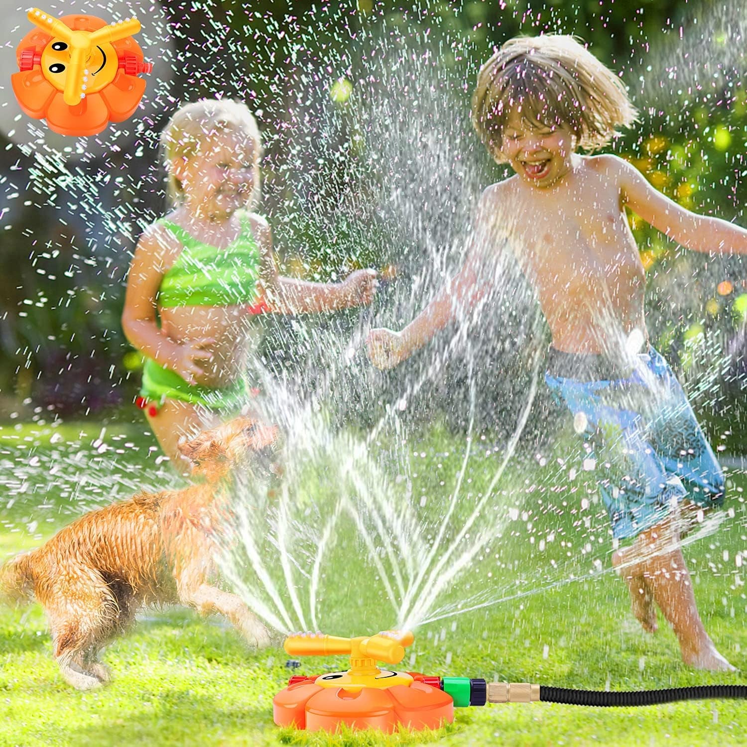 Water Sprinkler for Kids Toddlers Sprinklers with Roating Spray Nozzles Attaches Garden Water Hose Outdoor Play outside Toys 3-4 Summer Backyard Lawn Game Yard Water Toy for Kids 3-5 4-8 Boy Girl