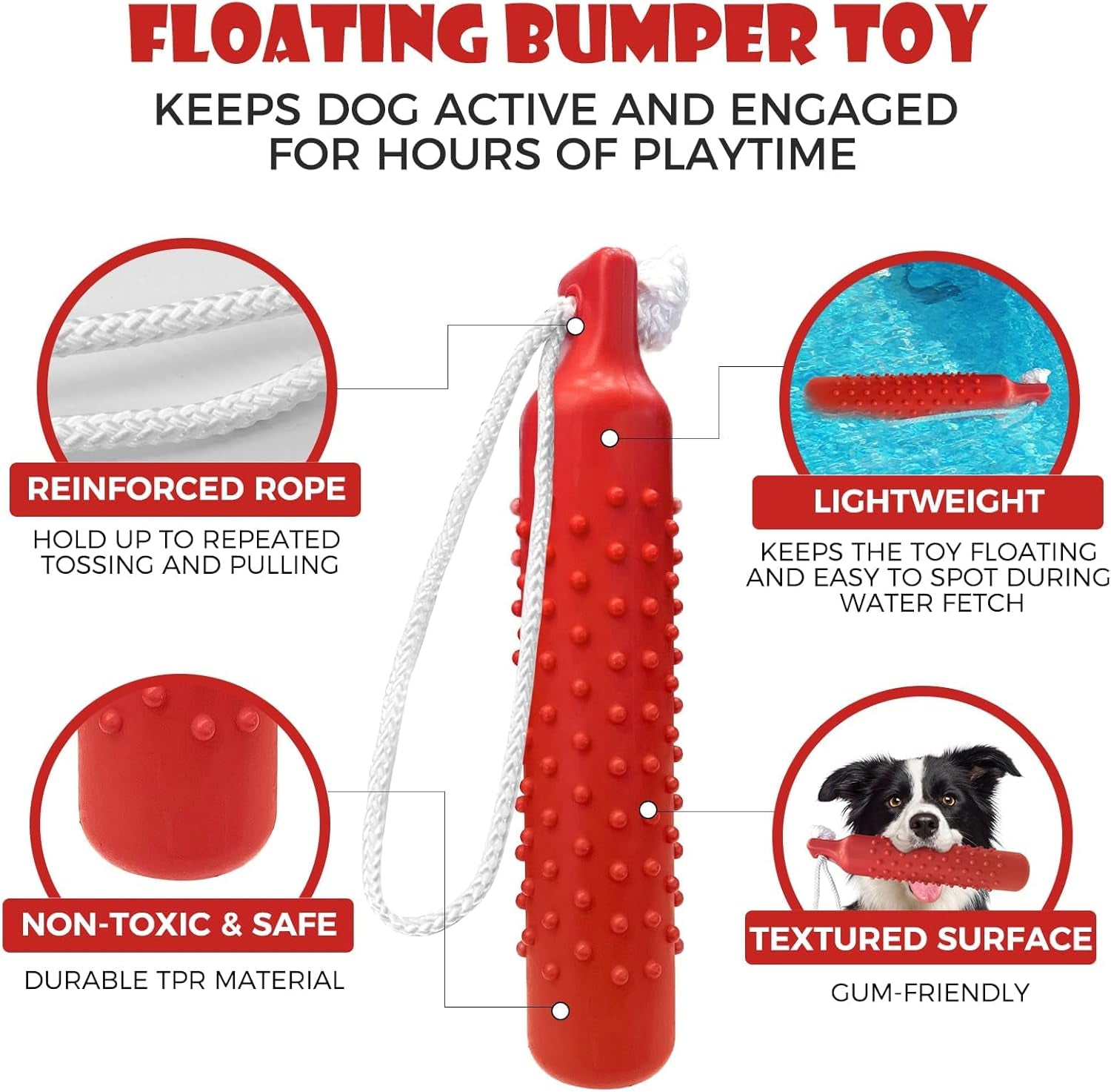 Dog Float Bumper Toy,10.8 Inch Large Training Dummy Retrieving Bumpers Summer Pool Toy Tug Game for Large XL Dogs Retriever