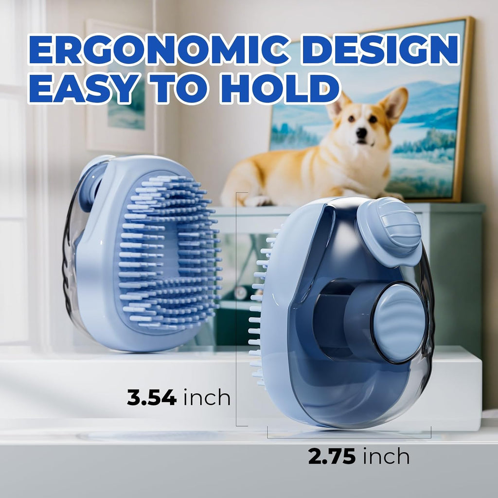 Cat Brush, Dog Bath Brush with Shampoo Dispensing, Blue, 1 Pack | Shedding with Self Cleaning, Grooming Supplies, Shampoo Brush Scrubber